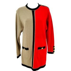 Don Sayres for Wellmore Vtg Red Tan Colorblock Wool Luxury Tunic Sweater 10